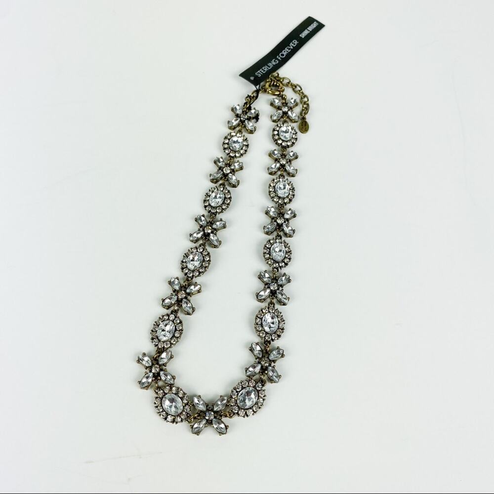 New STERLING FOREVER Antique Gold XOXO Crystal Choker Necklace